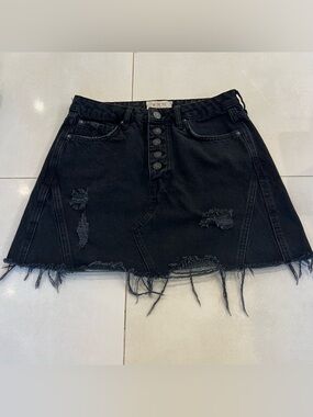 We The Free Denim Distressed Button Fly Mini Skirt Black 28